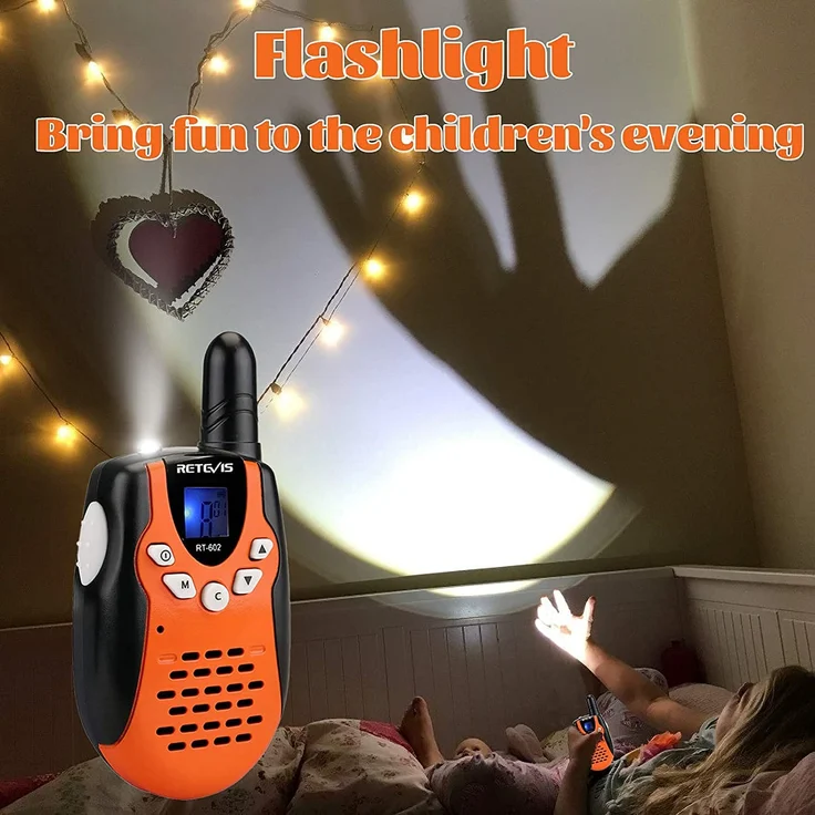 Retevis RT602 Walkie Talkie Kinder 8 Kanäle PMR446 Kinder Funkgeräte mit wiederaufladbare Akkus Taschenlampe VOX LCD-Display Spielzeug Spy-Gear Geschenke für Kinder (1 Paar, Orange) – Bild 6