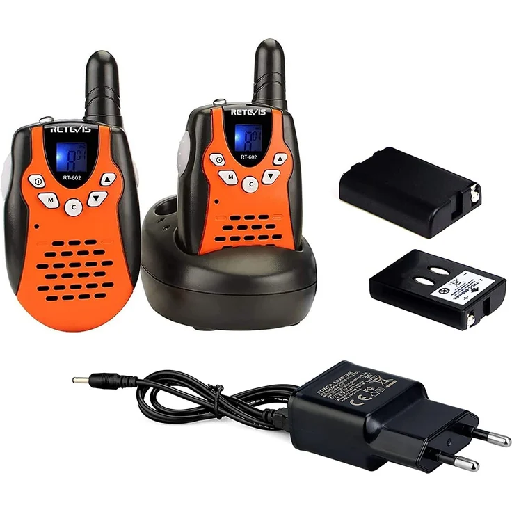 Retevis RT602 Walkie Talkie Kinder 8 Kanäle PMR446 Kinder Funkgeräte mit wiederaufladbare Akkus Taschenlampe VOX LCD-Display Spielzeug Spy-Gear Geschenke für Kinder (1 Paar, Orange) – Bild 1