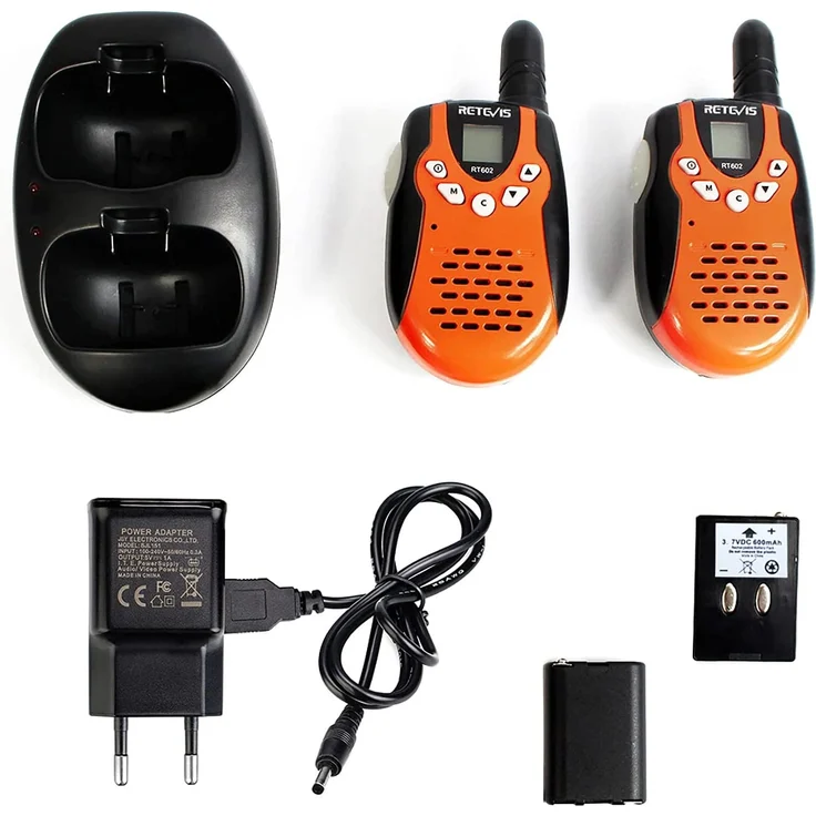 Retevis RT602 Walkie Talkie Kinder 8 Kanäle PMR446 Kinder Funkgeräte mit wiederaufladbare Akkus Taschenlampe VOX LCD-Display Spielzeug Spy-Gear Geschenke für Kinder (1 Paar, Orange) – Bild 7