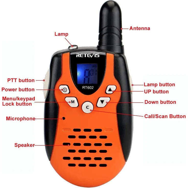Retevis RT602 Walkie Talkie Kinder 8 Kanäle PMR446 Kinder Funkgeräte mit wiederaufladbare Akkus Taschenlampe VOX LCD-Display Spielzeug Spy-Gear Geschenke für Kinder (1 Paar, Orange) – Bild 2
