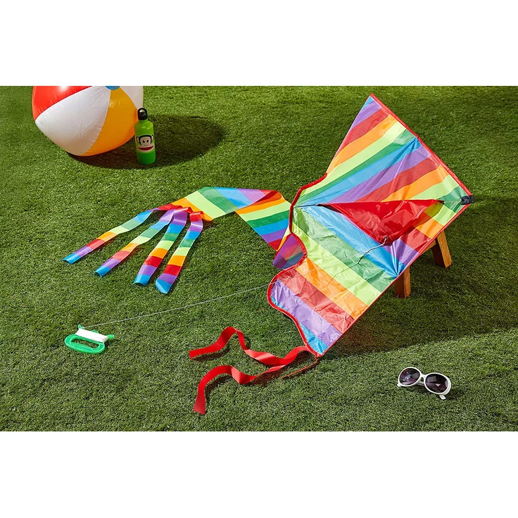 Paul Günther 1159 - Einleinerdrachen Rainbow, farbenprächtiger Drachen mit 1,5 m langem Schwanz, mit Wickelgriff und Schnur, ca. 98 x 54 cm groß – Bild 3