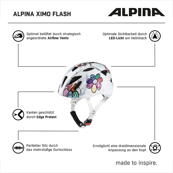 Alpina Kinderhelm Ximo Flash white flower Gr. 45-49 cm – Bild 6