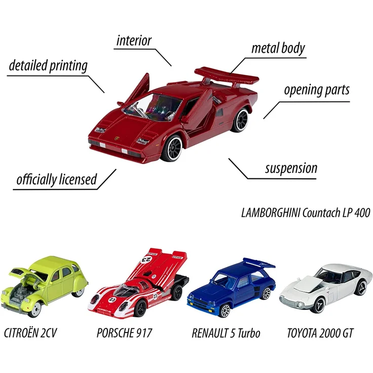 Majorette Vintage 5er-Geschenkset, Spielzeugautos mit Freilauf aus Metall, Vintage-Versionen von Ford, Porsche, Renault und VW, bewegliche Teile, 7,5 cm – Bild 2