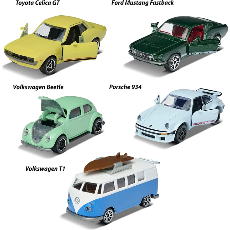 Majorette Vintage 5er-Geschenkset, Spielzeugautos mit Freilauf aus Metall, Vintage-Versionen von Ford, Porsche, Renault und VW, bewegliche Teile, 7,5 cm – Bild 3