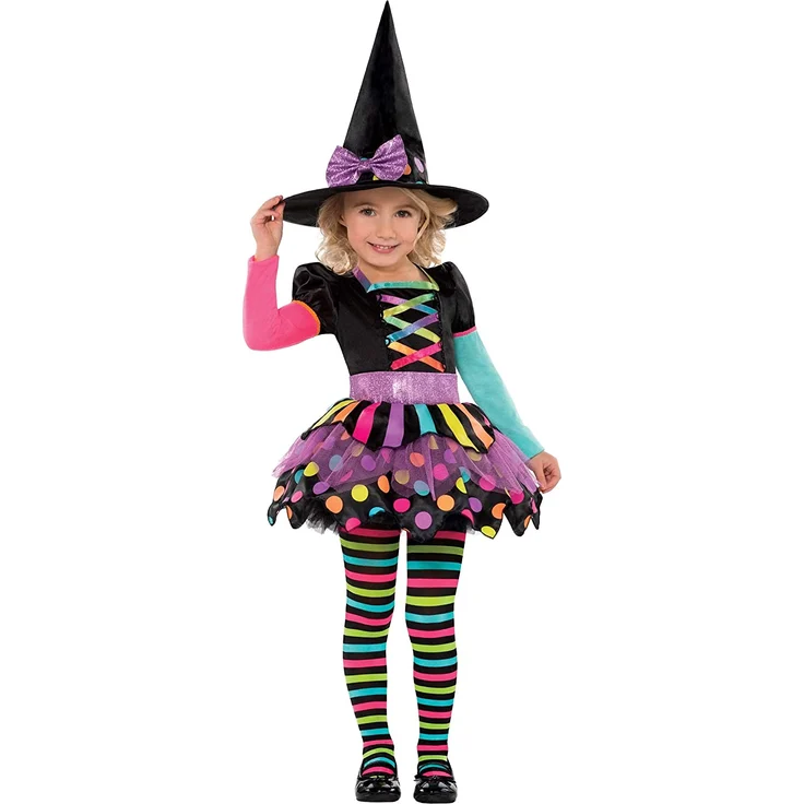 Amscan 996994 - Kinderkostüm Bunte Hexe, Kleid, Hexenhut, Strumpfhose, Witch, Zauberer, Mottoparty, Karneval, Halloween – Bild 1