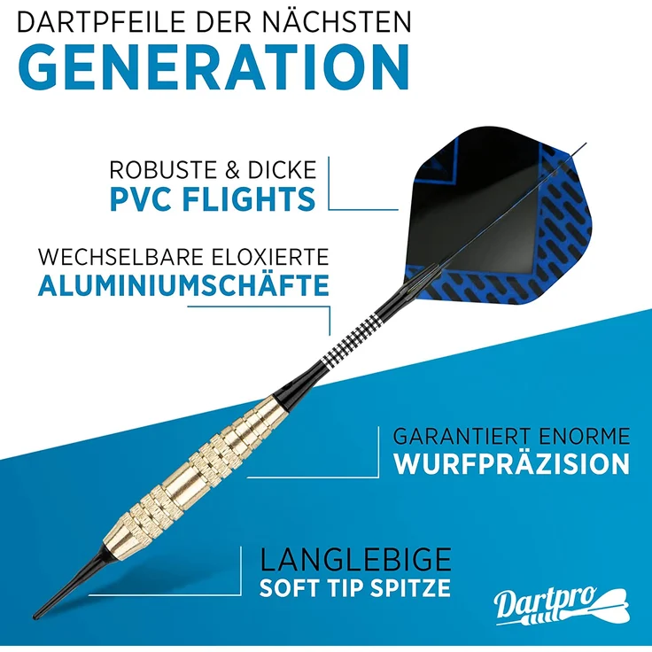 DartPro Dartpfeile mit Kunststoffspitze – 12 Dartpfeile für elektronische Dartscheibe [18g] – Softdarts Set [inkl. 6 Alu Dart Schaft + 21 Dart Flights] - Preisvergleich – Bild 3