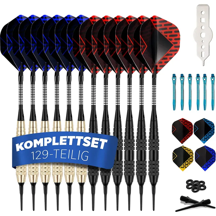 DartPro Dartpfeile mit Kunststoffspitze – 12 Dartpfeile für elektronische Dartscheibe [18g] – Softdarts Set [inkl. 6 Alu Dart Schaft + 21 Dart Flights] - Preisvergleich