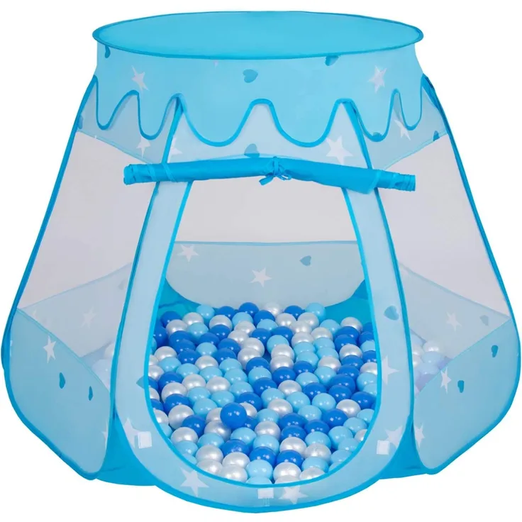 Selonis Baby Spielzelt Mit Plastikbällen Zelt 105X90cm/600 Bälle Plastikkugel Kinder, Blau:Babyblau-Blau-Perle