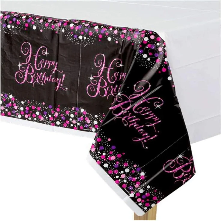 Amscan tischdecke Happy Birthday 137x259cm schwarz/rosa – Bild 2