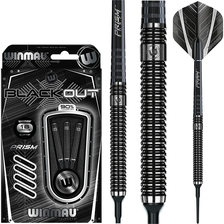 WINMAU Blackout 18g Softip Profi Wolfram Dartpfeile Set mit Flights und Schäfte – Bild 2