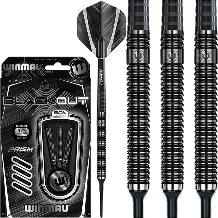 WINMAU Blackout 18g Softip Profi Wolfram Dartpfeile Set mit Flights und Schäfte – Bild 1