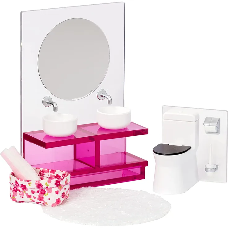 Lundby 60-306100 - Badezimmermöbel Puppenhaus - Möbelset 5-teilig - Puppenhauszubehör - Möbel - Waschbecken - Toilette - WC - Badmöbel - Zubehör - ab 4 Jahre - 11 cm Puppen - Minipuppen 1:18