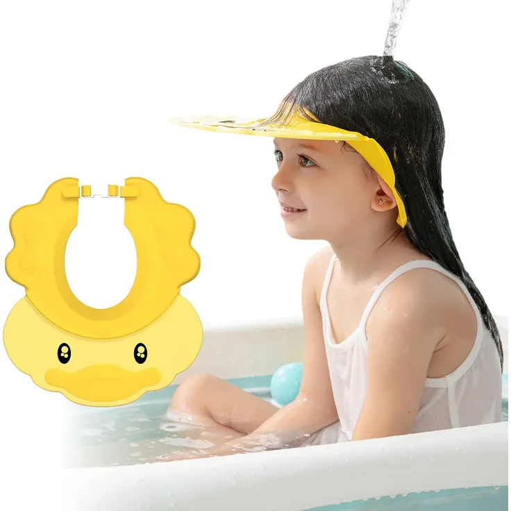 Duschhaube Kinder, Baby Verstellbarer Shampoo Schutz, Shampoo Bade Bad SchüTzen Weiche Kappe Hut, Kappe Wasserdicht Cap für Mehr als 6 Monate(Kopfumfang über 38cm) (Gelb*)