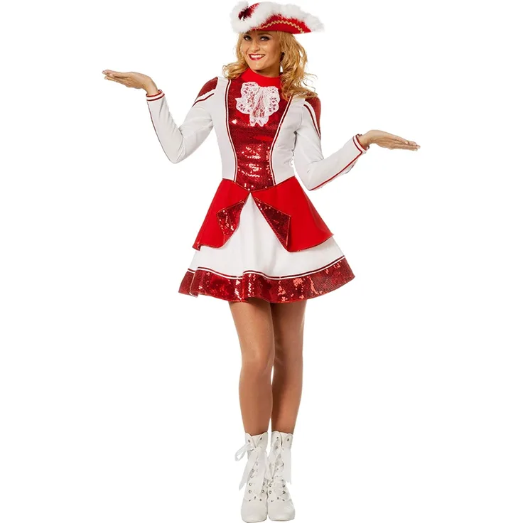 Tanzmariechen Kleid Garde für Kinder rot/weiß mit Pailletten ohne Hut Gr. 48