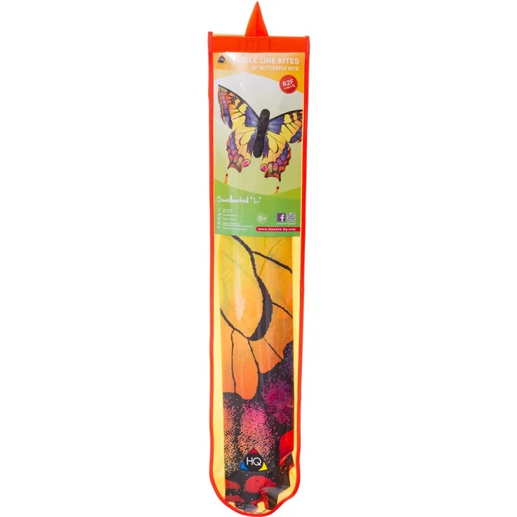 HQ Windspiration 106542 - Butterfly Kite Swallowtail 'L' Kinderdrachen Einleiner, ab 5 Jahren, 80x130cm und 2x600 cm Drachenschwanz, inkl. 17kp Polyesterschnur 40m auf Spule, 2-5 Beaufort – Bild 8