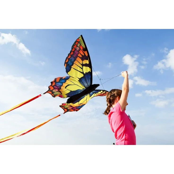 HQ Windspiration 106542 - Butterfly Kite Swallowtail 'L' Kinderdrachen Einleiner, ab 5 Jahren, 80x130cm und 2x600 cm Drachenschwanz, inkl. 17kp Polyesterschnur 40m auf Spule, 2-5 Beaufort – Bild 6