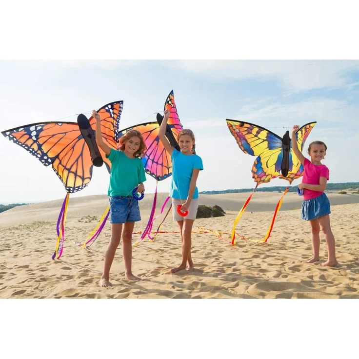 HQ Windspiration 106542 - Butterfly Kite Swallowtail 'L' Kinderdrachen Einleiner, ab 5 Jahren, 80x130cm und 2x600 cm Drachenschwanz, inkl. 17kp Polyesterschnur 40m auf Spule, 2-5 Beaufort – Bild 7