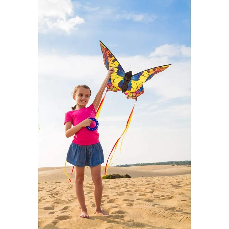 HQ Windspiration 106542 - Butterfly Kite Swallowtail 'L' Kinderdrachen Einleiner, ab 5 Jahren, 80x130cm und 2x600 cm Drachenschwanz, inkl. 17kp Polyesterschnur 40m auf Spule, 2-5 Beaufort – Bild 5