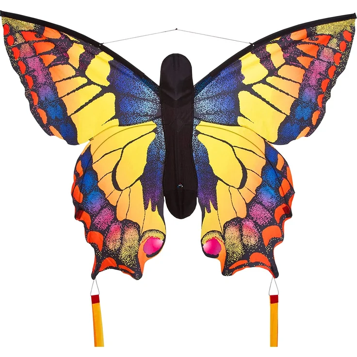 HQ Windspiration 106542 - Butterfly Kite Swallowtail 'L' Kinderdrachen Einleiner, ab 5 Jahren, 80x130cm und 2x600 cm Drachenschwanz, inkl. 17kp Polyesterschnur 40m auf Spule, 2-5 Beaufort – Bild 1