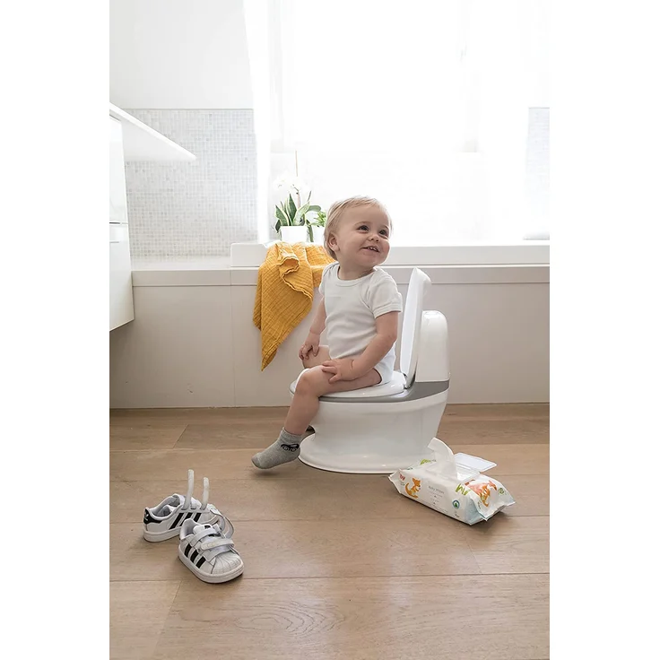 Nuby Dr. Talbot's - My Real Potty - Kinder Töpfchen mit Spülgeräusch - Toilettentrainer für Kinder - mit echtem Sound und Batterien sind im Lieferumfang enthalten - Toilette Grau und Weiß - 18+ Monate – Bild 4