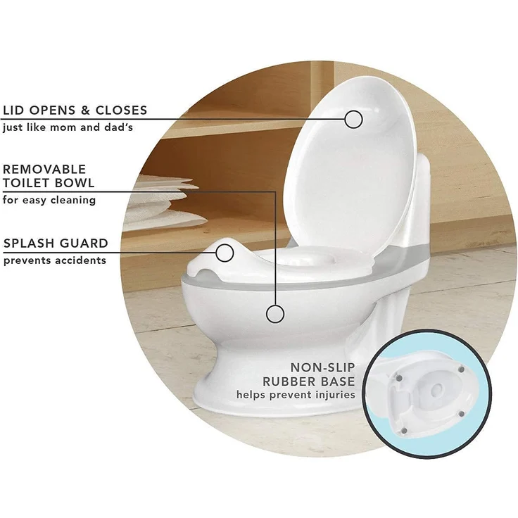 Nuby Dr. Talbot's - My Real Potty - Kinder Töpfchen mit Spülgeräusch - Toilettentrainer für Kinder - mit echtem Sound und Batterien sind im Lieferumfang enthalten - Toilette Grau und Weiß - 18+ Monate – Bild 3