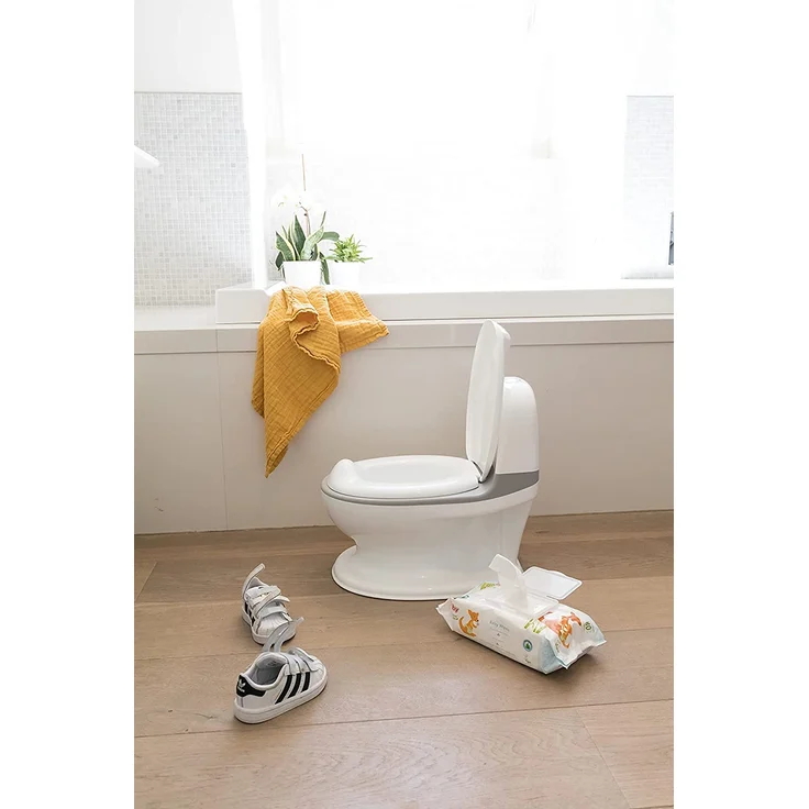 Nuby Dr. Talbot's - My Real Potty - Kinder Töpfchen mit Spülgeräusch - Toilettentrainer für Kinder - mit echtem Sound und Batterien sind im Lieferumfang enthalten - Toilette Grau und Weiß - 18+ Monate – Bild 6