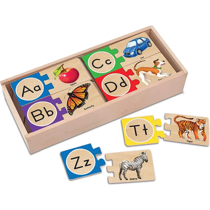 Melissa & Doug Selbstkorrigierendes Holzpuzzle - englisches Alphabet (52 Teile)