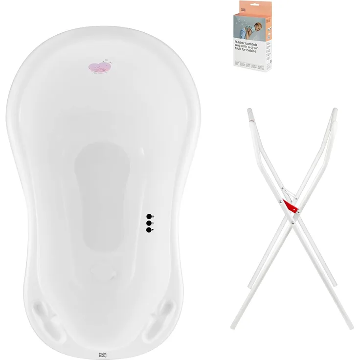 Baby Badewanne Set mit Gestell - für Neugeborene und Babys - stabil und bequem, Farbe: Weiß, Motiv:Hug me, Marke:Hylat Baby