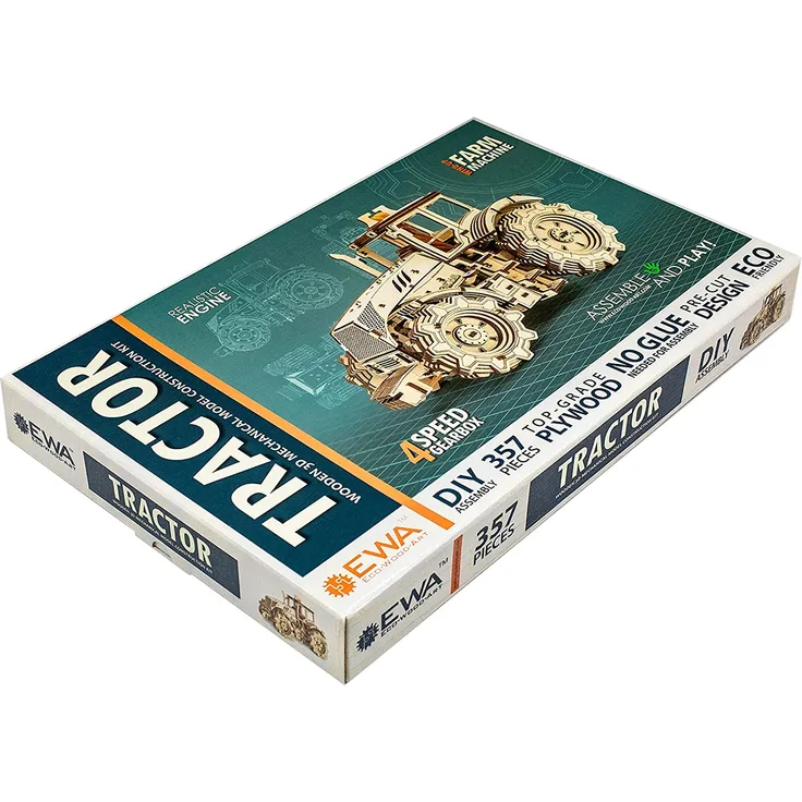 EWA Eco-Wood-Art 3D Holzpuzzle für Jugendliche und Erwachsene-Mechanisches Traktor Modell-DIY-Bausatz, Selbstmontage, kein Kleber erforderlich, Natur
