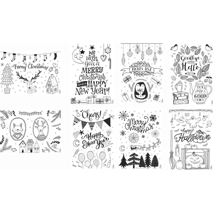 folia 39129 - Fensterbilder Vorlagen für die kalte Jahreszeit, inkl. 8 Malvorlagen und 1 Kreidemarker – Bild 2