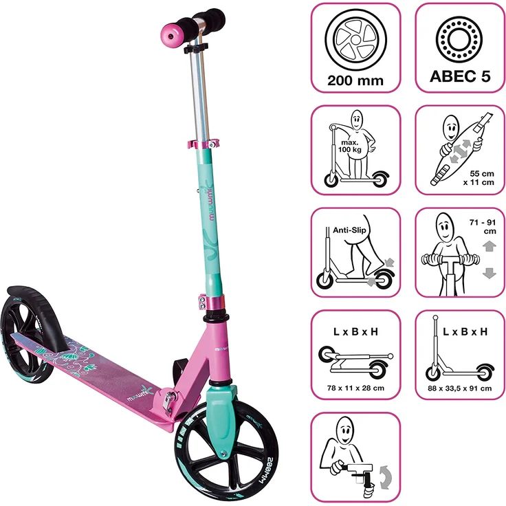 muuwmi Alu Scooter 200mm pink/türkis – Bild 2