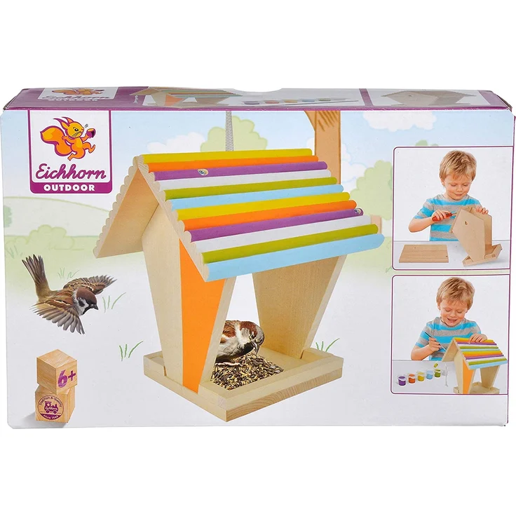 Eichhorn 100004582 Outdoor-100004582-Futterhaus aus Holz, zum Zusammenbauen und Bemalen, inkl. Pinsel und Farben, 14x14x24cm Lindenholz, DIY, Bunt – Bild 14