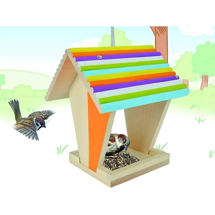 Eichhorn 100004582 Outdoor-100004582-Futterhaus aus Holz, zum Zusammenbauen und Bemalen, inkl. Pinsel und Farben, 14x14x24cm Lindenholz, DIY, Bunt – Bild 8