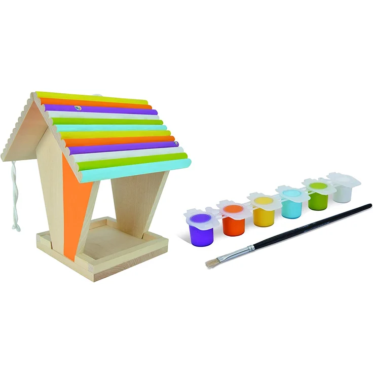 Eichhorn 100004582 Outdoor-100004582-Futterhaus aus Holz, zum Zusammenbauen und Bemalen, inkl. Pinsel und Farben, 14x14x24cm Lindenholz, DIY, Bunt – Bild 2