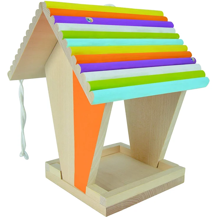 Eichhorn 100004582 Outdoor-100004582-Futterhaus aus Holz, zum Zusammenbauen und Bemalen, inkl. Pinsel und Farben, 14x14x24cm Lindenholz, DIY, Bunt – Bild 3