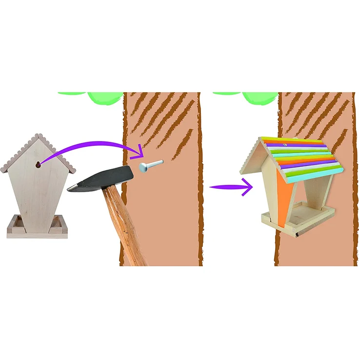 Eichhorn 100004582 Outdoor-100004582-Futterhaus aus Holz, zum Zusammenbauen und Bemalen, inkl. Pinsel und Farben, 14x14x24cm Lindenholz, DIY, Bunt – Bild 5