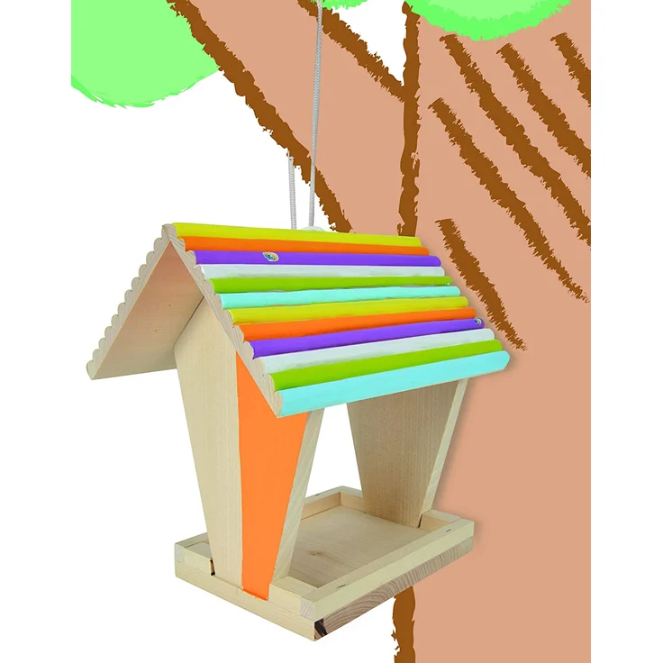 Eichhorn 100004582 Outdoor-100004582-Futterhaus aus Holz, zum Zusammenbauen und Bemalen, inkl. Pinsel und Farben, 14x14x24cm Lindenholz, DIY, Bunt – Bild 7
