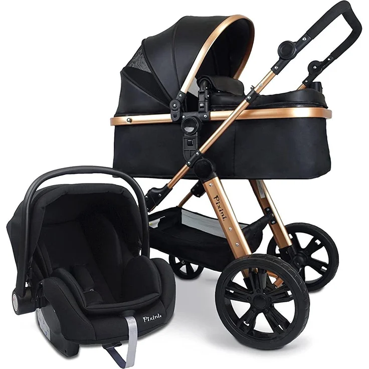Pixini Trio Kinderwagen Set Arizona Schwarz/Gold – Bild 1