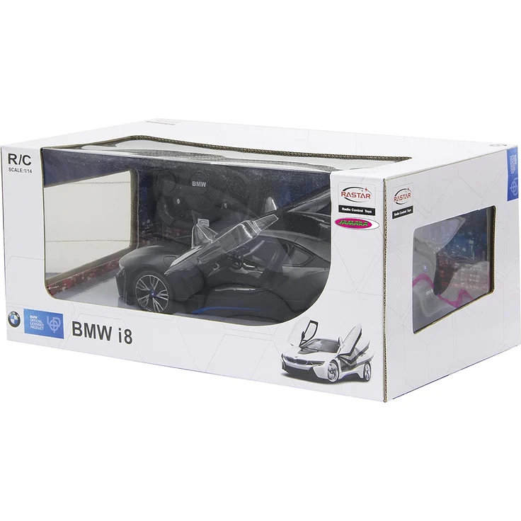 Jamara 404570 - BMW I8 1:14 schwarz Tür fernbedienbar 27Mhz - RC Auto, offiziell lizenziert, ca 1 Std Fahrzeit, ca 9 Km/h, perfekt nachgebildete Details, detaillierter Innenraum, LED Licht – Bild 9