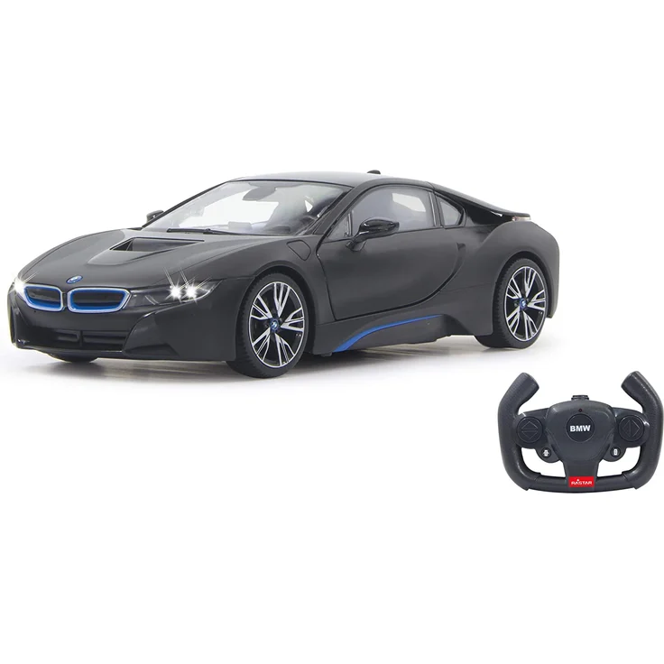 Jamara 404570 - BMW I8 1:14 schwarz Tür fernbedienbar 27Mhz - RC Auto, offiziell lizenziert, ca 1 Std Fahrzeit, ca 9 Km/h, perfekt nachgebildete Details, detaillierter Innenraum, LED Licht – Bild 1