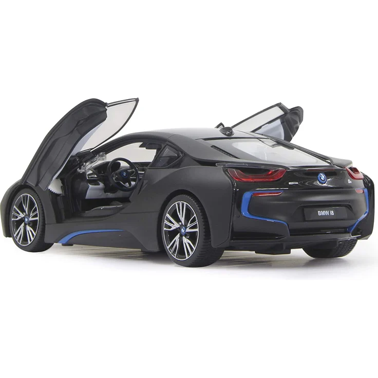 Jamara 404570 - BMW I8 1:14 schwarz Tür fernbedienbar 27Mhz - RC Auto, offiziell lizenziert, ca 1 Std Fahrzeit, ca 9 Km/h, perfekt nachgebildete Details, detaillierter Innenraum, LED Licht – Bild 4