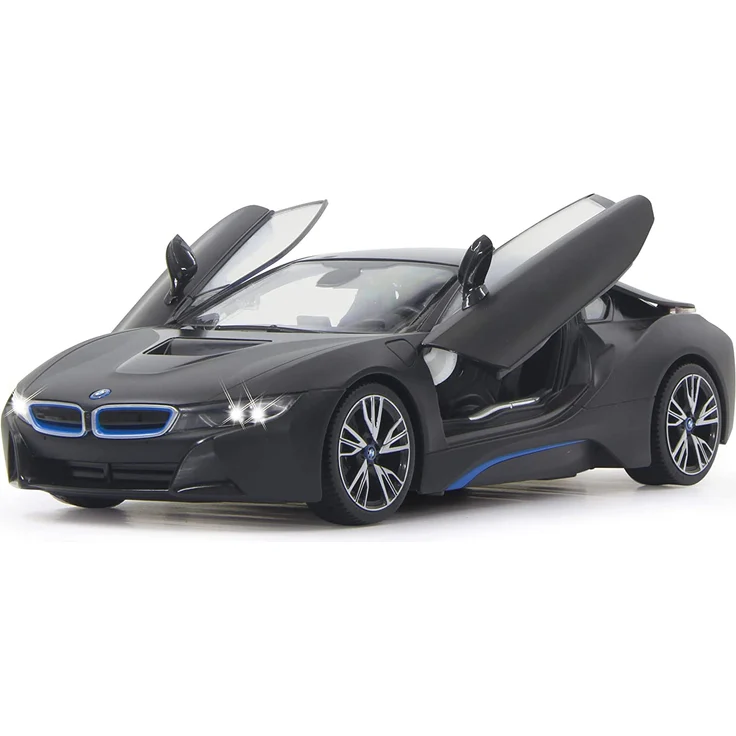 Jamara 404570 - BMW I8 1:14 schwarz Tür fernbedienbar 27Mhz - RC Auto, offiziell lizenziert, ca 1 Std Fahrzeit, ca 9 Km/h, perfekt nachgebildete Details, detaillierter Innenraum, LED Licht – Bild 5