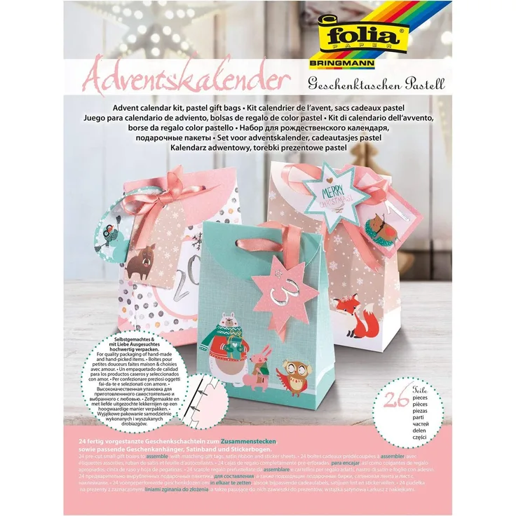 Adventskalender Geschenktaschen Pastell 26-teilig