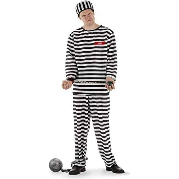 Folat 21979 Herren Sträfling Kostüm Verkleidung-Gefangener-Design Anzug 3-teilig-Adult XL/XXL