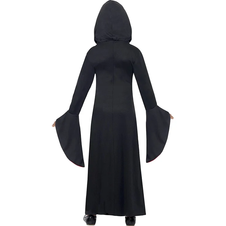 Halloween! Smiffys Kostüm Vamp, Rot und Schwarz, mit Kleid und Kapuze, Schnürdetail – Bild 2