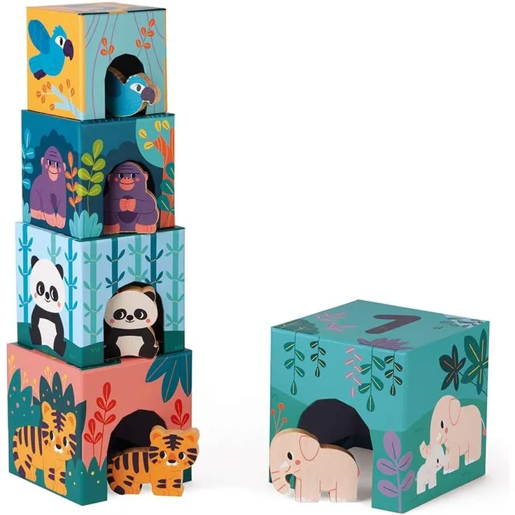 Janod-WWF® Stapelpyramide Tiere mit 5 Holzfiguren