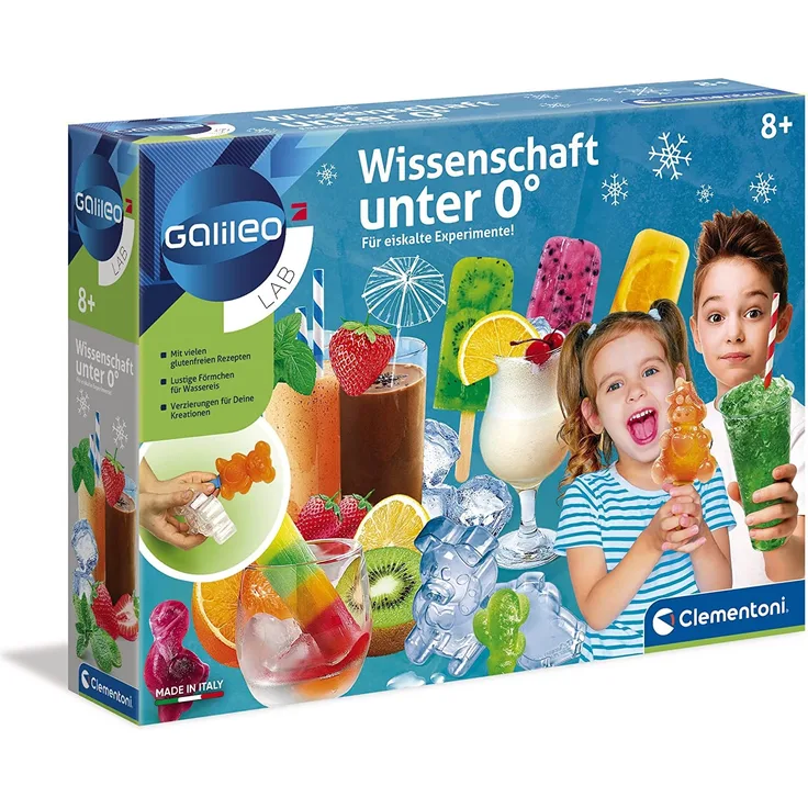 Clementoni 59166 Galileo Science – Wissenschaft unter 0°, Experimentierkasten zum Selbermachen von Eis, Spielzeug für Kinder ab 8 Jahren, köstliche Experimente fürs Kinderzimmer