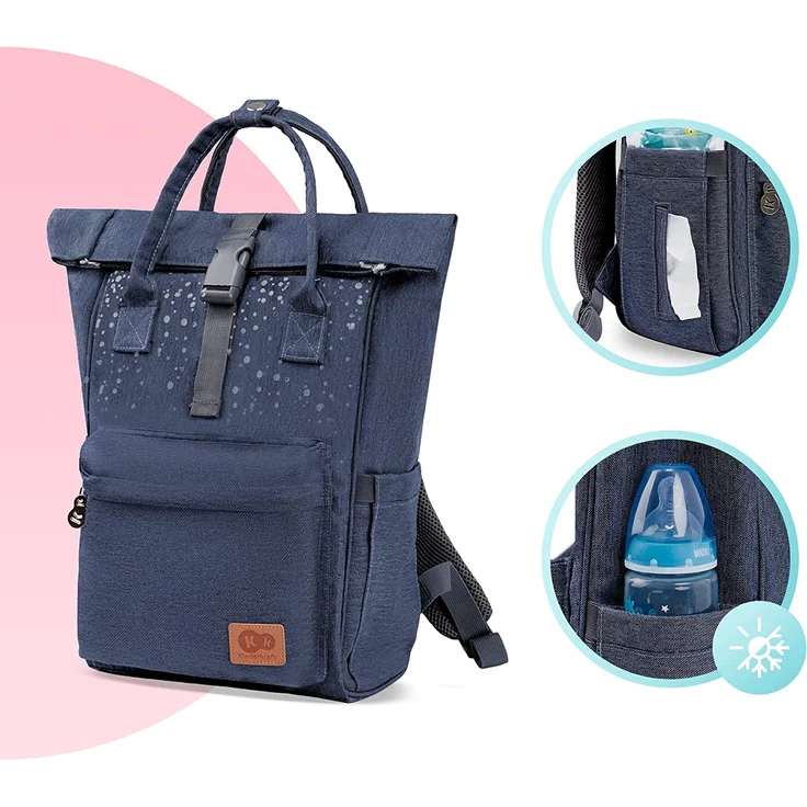Kinderkraft Wickelrucksack MOONPACK CONFETTI, Kinderwagentasche, Organizer, Thermotasche, verstellbarer Schultergurt, mit Zubehör, Wickelauflage, Halterungen, Blau - Preisvergleich – Bild 3