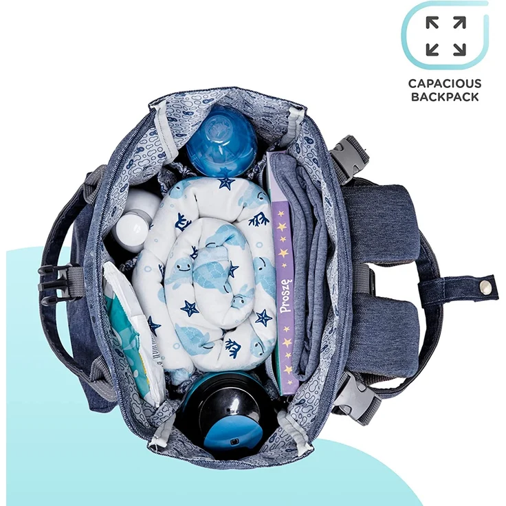 Kinderkraft Wickelrucksack MOONPACK CONFETTI, Kinderwagentasche, Organizer, Thermotasche, verstellbarer Schultergurt, mit Zubehör, Wickelauflage, Halterungen, Blau - Preisvergleich – Bild 2
