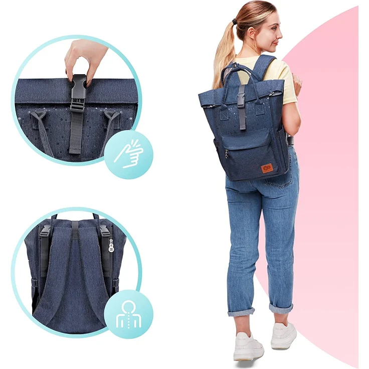 Kinderkraft Wickelrucksack MOONPACK CONFETTI, Kinderwagentasche, Organizer, Thermotasche, verstellbarer Schultergurt, mit Zubehör, Wickelauflage, Halterungen, Blau - Preisvergleich – Bild 5